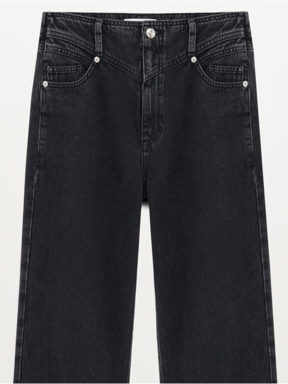 Mango Black Washed Jeans High Low mid rise Barrel Straight Wide leg Zara